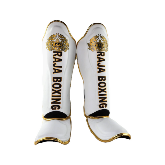 Authentic Leather Raja Shin Guards Lightweight White/Gold