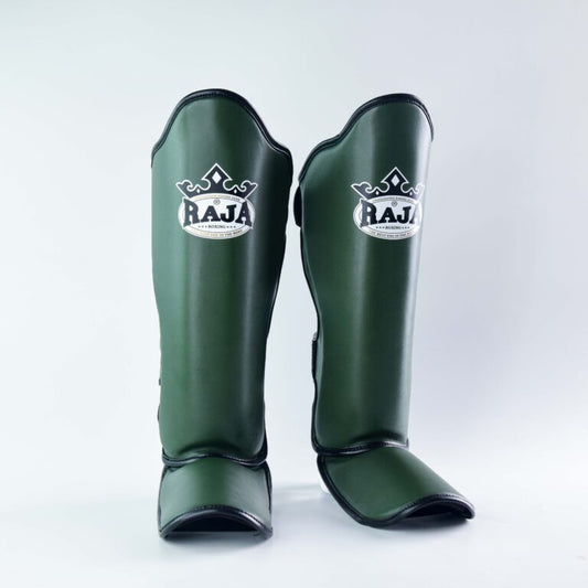 Authentic Leather Raja Shin Guards Army Green