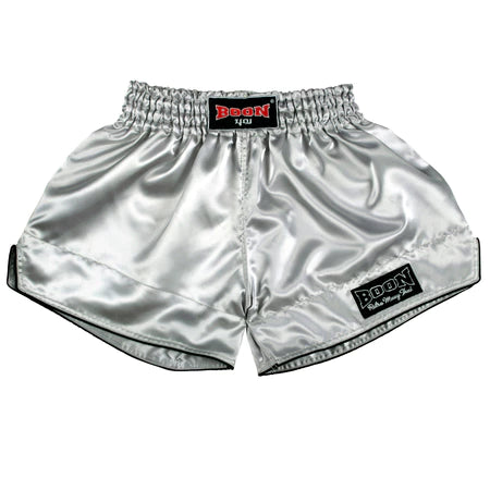 Boon Muay Thai Shorts Retro Fit Silver - KICKPUNCHELBOW