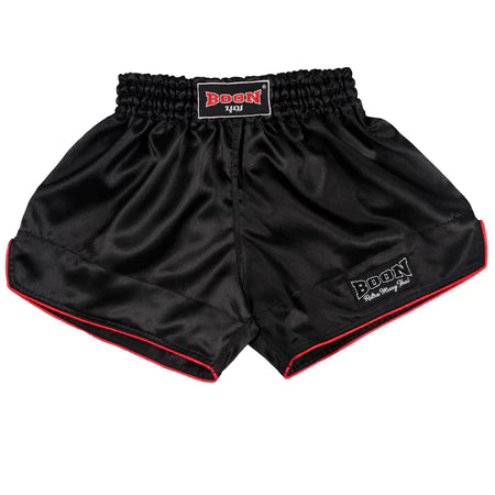 Boon Muay Thai Shorts Retro Fit Black/Red Trim - KICKPUNCHELBOW