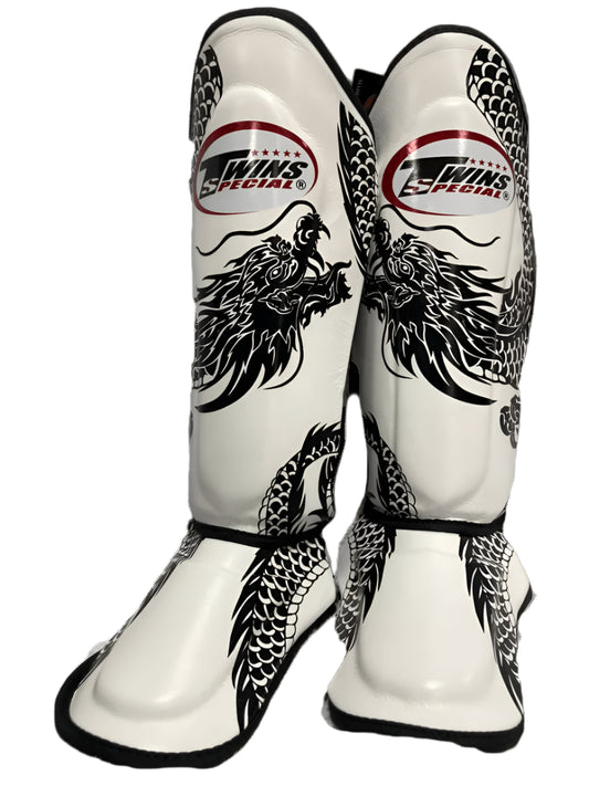 Twins Shin Guards Dragon White - KICKPUNCHELBOW